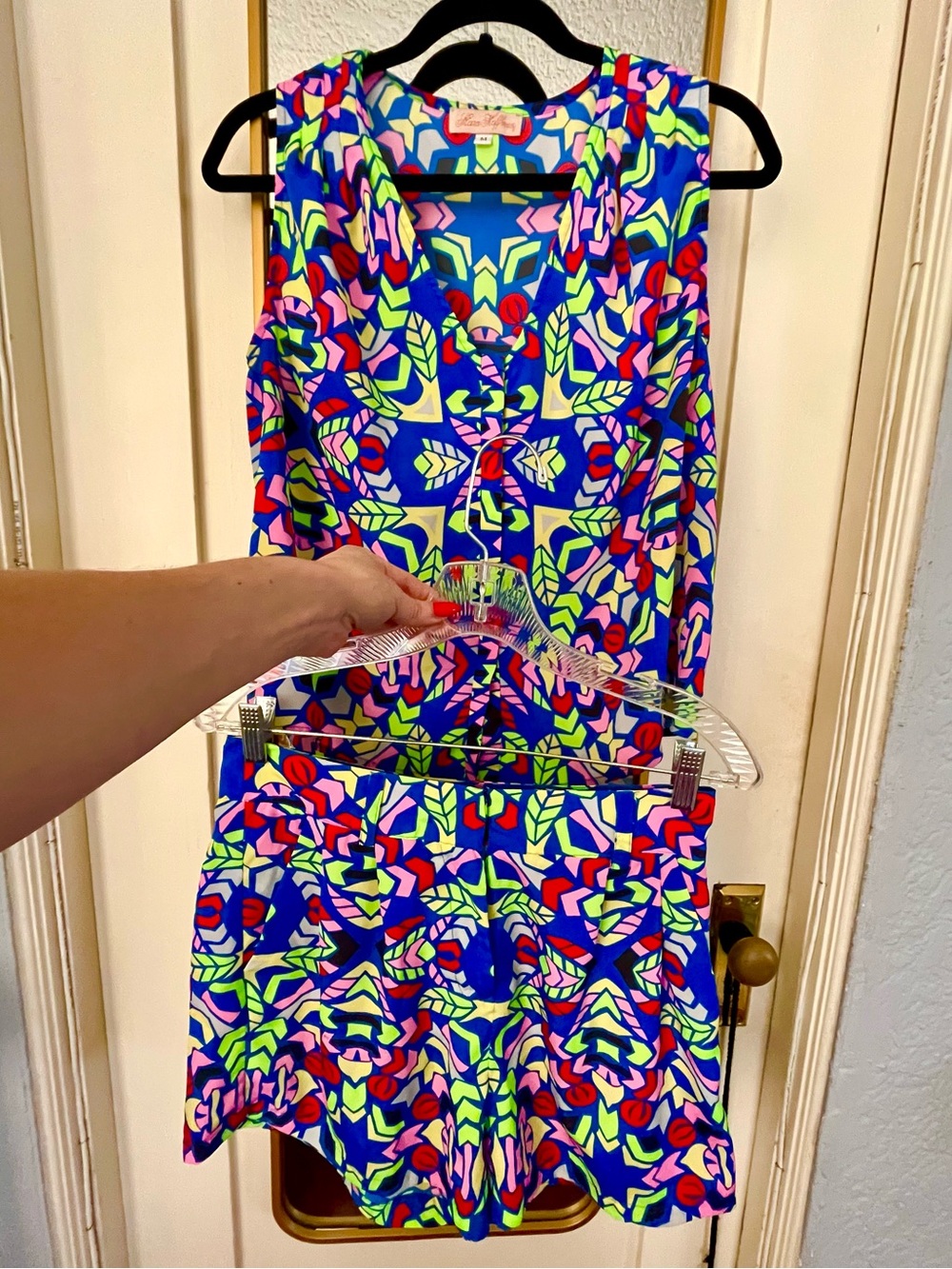 Mara Hoffman Blue Neon Kaleidoscope Geometric Top & Shorts Set